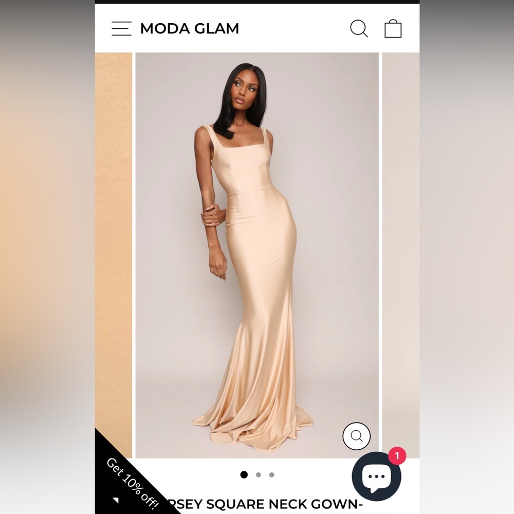 Moda Glam JERSEY SQUARE NECK GOWN- CHAMPAGNE